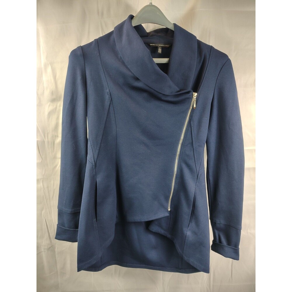 White House Black Market Long Sleeve Slouch Collar Zip-up Navy BlueJacket Small